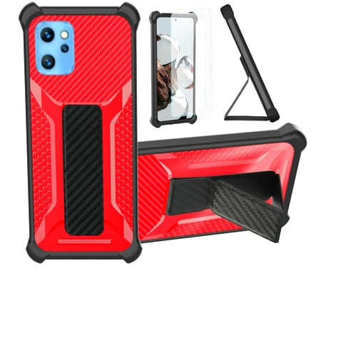 Aroepurt Case for Umidigi Power 7 Max Phone Case Stand Cover [with Tempered Glass Screen Protector] Hybrid Case [Folding Support Magnetic] [Frosted Anti-Fingerprint] Red