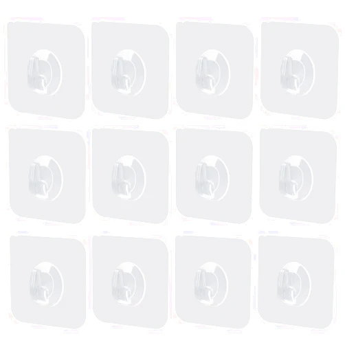 LAIGOO 12 Pack Adhesive Wall Hooks, Clear Self Adhesive Hooks Transparent Sticky Towel Hook Wall Hangers for Office/Kitchen/Bathroom/Shower Hanging/Coat/Picture