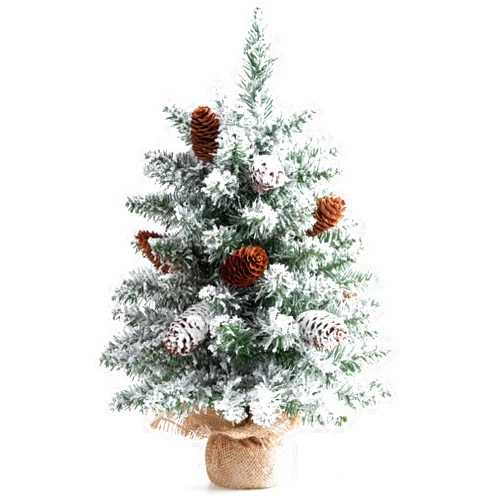 Senjie Small Christmas Tree Flocked Artificial Tree 22 inches with Pine Cones, Suitable for Tabletop