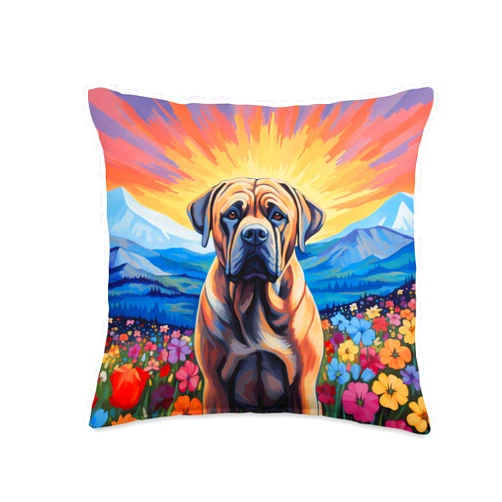 Boerboel Dog Lover Cute Boerboel Flower Mountain South African Mastiff Dog Throw Pillow, 16x16, Multicolor