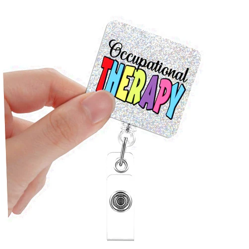 Xipromi Occupational Therapy Badge Reels Retractable Glitter with Clip, Funny Badge Holder Gift for Therapist OT OTA Nurse Doctor Medical Assistant, OT Nurse Appreciation Gift, Therapy Graduation Gift