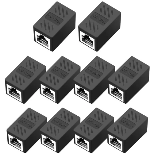 QINGLER RJ45 Cat6 Coupler Ethernet Extender Connector, 10 Pack in line Coupler Cat7 Cat6 Cat5e Cat5 Ethernet Cable Extender Female to Female Black