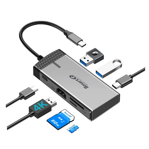 SmartQ H352 USB C Hub, 7-in-1 USB-C Hub with 4K HDMI, 100W PD, USB-C, 2 USB-A 5Gbps, microSD/SD Card Reader, for MacBook Air/Pro, XPS, Laptops, Tablets, Desktops