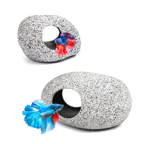 Ameliade Aquarium Decorations Cave Fish Tank Accessories Rock Decor for Shrimp Cichlid Hiding Breeding Small Fish Bowl Hide Decoration Betta Toys Hideout Stones House（2pcs）