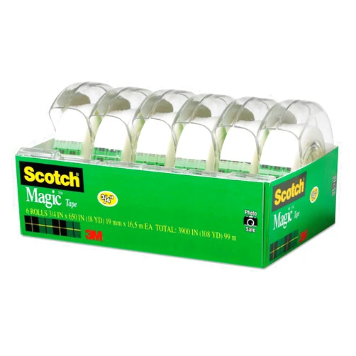Scotch 6122 Magic Tape & Refillable Dispenser, 3/4-Inch x 650-Inch , 1-Inch Core, Clear, 6/Pack