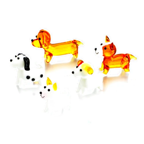 H&D HYALINE & DORA 5 Pack Hand Blown Glass Dog Figurines,Miniature Dog Figurines Sets,Blown Glass Art Animal Figurine for Collectible, Home Decor Gift