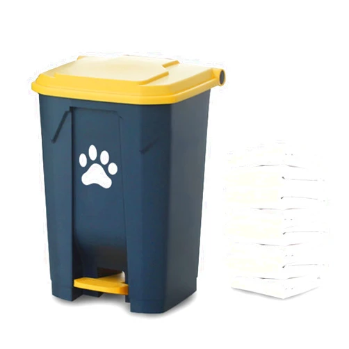 Mounting UP Dog Poop Trash Can For Outdoors Dog Waste Station With Lid Hands-free Pedal Dog Waste Container Removable Inner Bin Garden Home Yard Kitchen With 200PCS Plastic Trash Bags Yellow & Grey B-15-YG-W200
