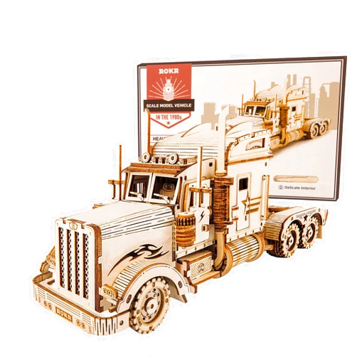 ROKR 3D Wooden Puzzle for Adults-Mechanical Car Model Kits-Brain Teaser Puzzles-Vehicle Building Kits-Unique Gift for Kids on Birthday/Christmas Day(1:40 Scale)(MC502-Heavy Truck)