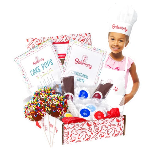 Baketivity Kids Baking DIY Activity Kit - Bake Delicious Cake Pops with Pre-Measured Ingredients – Best Gift Idea for Boys and Girls Ages 6-12 – Includes Free Hat and Apron