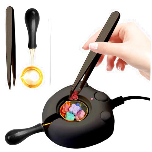 WUERLIN Electric Wax Seal Warmer, Black Wax Seal Kit with Spoon and Tweezers Great Tool for DIY Wax Seals, Wax Seal Stamp and Melting Wax Seal Sticks Sealing Wax Beads (Black)