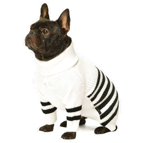 Fitwarm Dog Striped Knitted Sweater, Thermal Turtleneck Pet Coat, Dog Winter Clothes for Small Dogs Boy Girl, Cat Apparel, White, Large