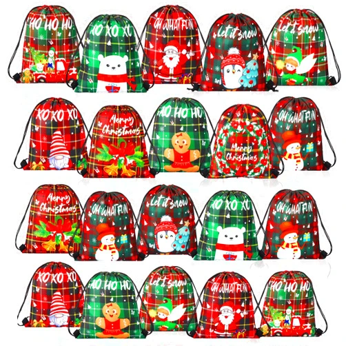 Aliceset 20 Pcs Christmas Drawstring Backpack Bulk Xmas Snack Wrapping Sacks Assorted Styles Santa Claus Goody Treat Gift Bags for Kids Birthday Christmas Party Decoration Supplies(11.81x9.84