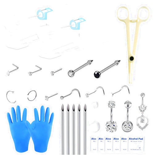 Rebim 14G Piercing Needles 2 Pcs Nose Piercing Gun Kit and 10pcs Nose Rings Body Piercing KitPiercing Kit for Nipple Lip Nose Tongue Belly Piercing kit