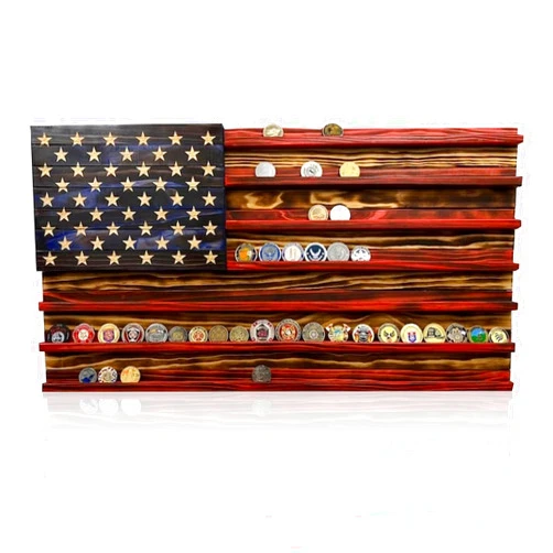 Ditip Challenge Coin Display Holder, Ditip Wooden American Flag Military Coin Holder Display Case, US Flag Wall Decor Patriotic Art Memorial Day Decoration
