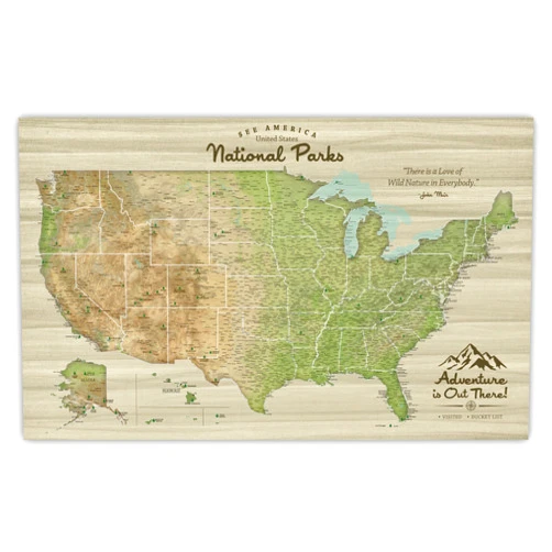 HolyCowCanvas Holy Cow Canvas Personalized United States Map on Canvas with National Parks & Monuments, Customize, US Map with Pins to Mark Travels National Parks Map with Push Pins (Cities, Parks & Monuments)