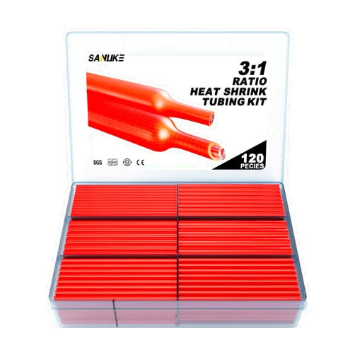 Sanuke Heat Shrink Tubing Kit 3:1 Ratio - Super Strong Adhesive Lined, Marine Grade Shrink Wrap - Industrial Heat Shrink Tubing - Red 120 PCS