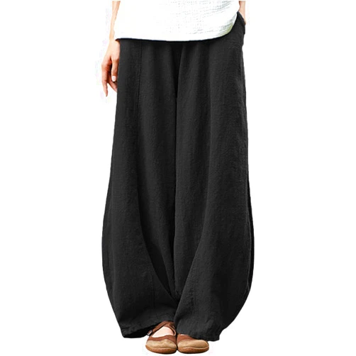 IXIMO Women's Casual Cotton Linen Baggy Pants with Elastic Waist Relax Fit Lantern Trouser