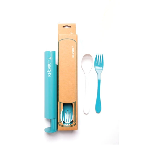 Knork Eco Astrik Plant Based Travel Set, 3 Piece, Teal Blue, White