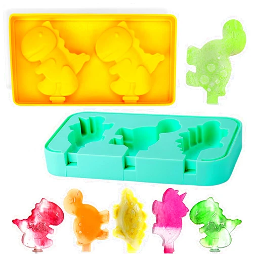 Cadeya Stackable Dinosaur Popsicle Molds, 2pcs 5 Cavity Reusable Dino Ice Pop Mold with Sticks, Popsicle Maker Molds for Homemade Ice Cream, Mess-Free, Dishwasher-Safe