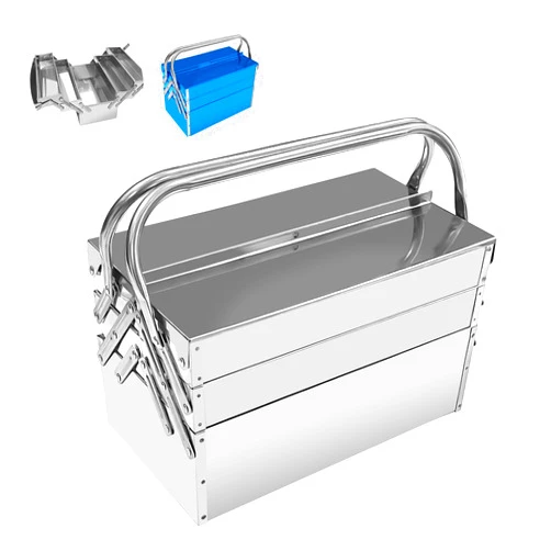 FITHOIST Metal Cantilever Tool Box, 3-Tier 5 Tray Fold Out Stainless Steel Tool Box with Handle, 14