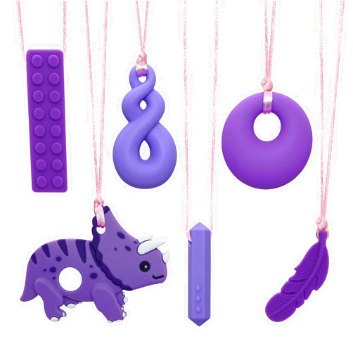 Atsky Chewy Necklaces for Sensory Kids, Boys and Girls, Silicone Dinosaur Chewy Necklaces for Autism, ADHD, SPD, Chewable Oral Motor Pendant for Chlidren