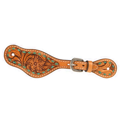 Rafter T Ranch Company Youth Floral Spur Strap with Buckstitching Turquoise