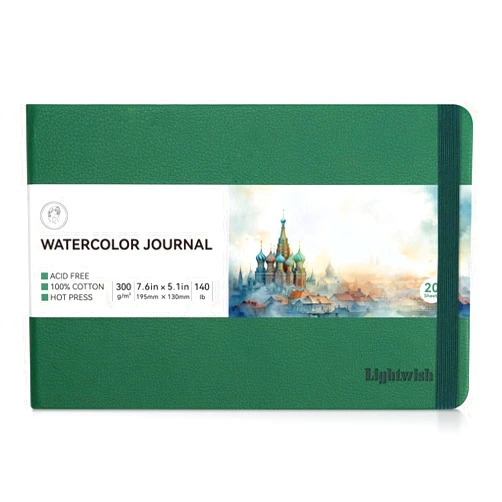 Lightwish Watercolor Journal, 100% Cotton Hot Press Art Supplies Watercolor Paper7.6” x 5.1”, 20 Sheets (140lb/300gsm), Acid-Free for Watercolors, Gouache, Acrylics