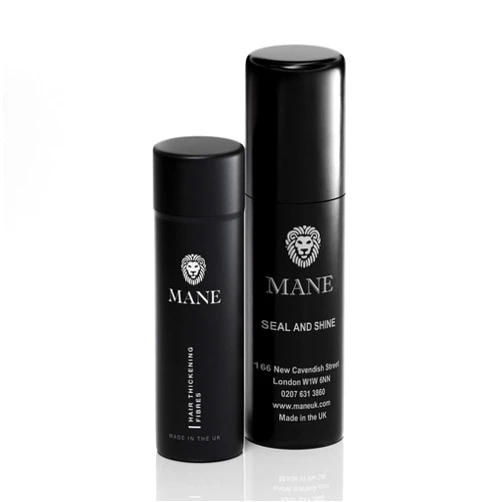 Mane Hair Building Fibers with a Seal and Shine finishing spray (Black)