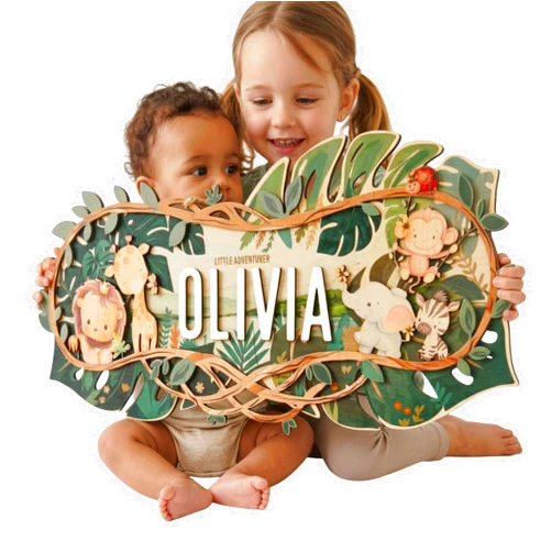 Aydan's unique finds Custom Safari Nursery Name Sign - Personalized Wooden Baby Name Sign with Jungle Animals - 3D 2-Layer Birch Wood Wall Decor for Boy & Girl Room, Unique Gift for Baby Shower