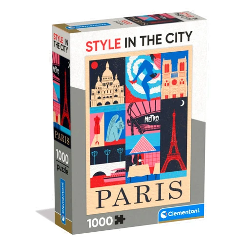 Clementoni - Style in The City Paris-1000 Pieces, City Puzzle, Author Illustrations, Vertical, Fun for Adults, Made in Italy, Multicoloured, 39843