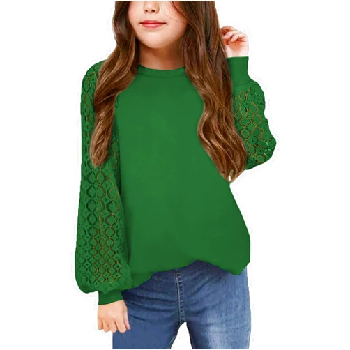 Arshiner Girls Shirts Lace Raglan Long Sleeves Crewneck Casual Soft Kids Blouse Tee Tops