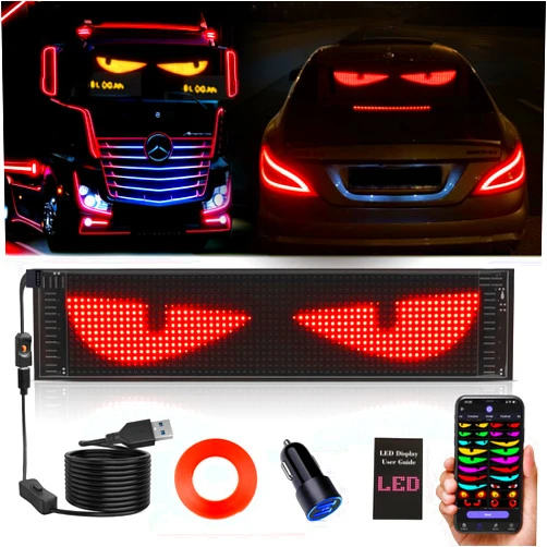 Rayhome Upgrade Synchronize Multiple Devil Eyes Light for Car, 15''x4'' Full Color Big Eye Flex Screen for Windshield, Programmable LED Display for Car, Scrolling Led Light Sign for Car Window