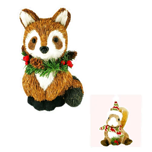 Naturevibe Nature Vibe Sisal Squirrel Decor and Raccoon Figurine Christmas Decor