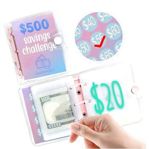 XIMUX $555 Savings Challenge Binder Money Saving Enveope Challenge Mini Budget Binder with Cash Envelopes Reusable Budget Book with Cash Envelopes Envelope Savings Challenge