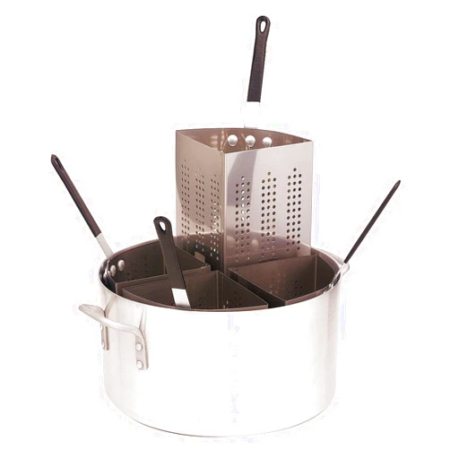 Crestware 20 Quart, Four Compartment, Three Piece Aluminum Pasta Cooker with Pot, Perforated Insert and Pan Cover