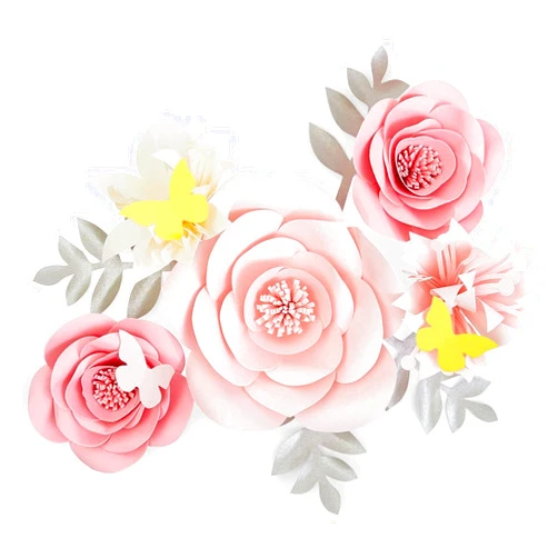 Farmlyn Creek 13 Pieces 3D Paper Flowers Decorations for Wall Decor, Pink Floral Ornamentation with Lilies, Butterflies, Quick and Easy-Install Elegant Flower Wall Decor for Home Improvement