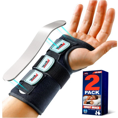 FEATOL Carpal Tunnel Wrist Brace Night Support 2 Pack - Pain Relief Tendonitis, Sprained，Arthritis, Carpal Tunnel Syndrome -Metal Splint Stabilizer With Hand Brace -FOR Sleeping Women Men -Right&Left (M/L)
