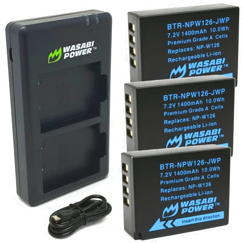 Wasabi Power NP-W126, NP-W126S Battery (3-Pack) and Dual Charger for Fuji X-T100, X-T200, X100F, X100V, X-S10, X-A5, X-A10, X-E4, X-Pro2, X-Pro3, X-T1, X-T2, X-T3, X-T10, X-T20, X-T30, X-T30 II