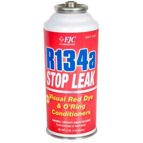 FJC 9140- R134a Stop Leak w/ Red Leak Detection Dye for MVAC systems in a 3oz Self Sealing Container