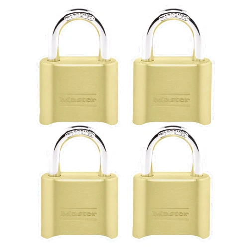 Master Lock Gold Combination Padlock, Gate Lock for Outdoor Fence or Shed, Small Lock with Customizable Code for Indoor or Outdoor Storage, 4 Pack, 175EC4