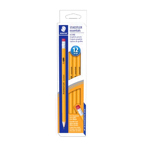Staedtler Essentials Pre-Sharpened HB #2 Yellow Wood Graphite Pencils, with latex-free pink eraser, Box Set of 12, 13251C12A6