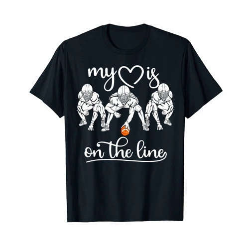 Funny Vintage football meme lineman design My Heart Is On The Line Offensive Lineman vintage football T-Shirt
