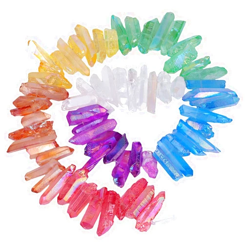 rockcloud Rock Crystal Points Titanium Coated Clear Quartz Sticks Spikes Top Drilled Loose Beads 15 inch Strand, Rainbow