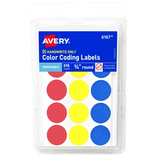 Avery Color-Coding Removable Labels, 3/4 Inch Round Labels, Assorted Colors, Non-Printable, 315 Dot Stickers Total (6167)
