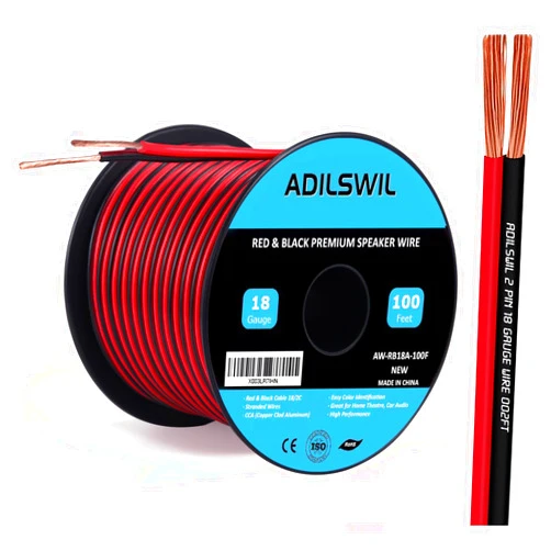 ADILSWIL Speaker Wire Cable 18 Gauge 100FT 18/2 AWG CCA Red Black Wire 2 Conductor Bonded Zip Low Voltage Wire DC 12V/24V Stereo Audio Light Car Wire CL2 Electrical Wire for Hookup and Extension
