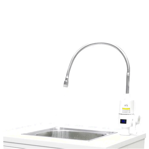 FixtureDisplays 110V White Electric Heater Faucet, 1800W Hot Water Heater Faucet with LED Digital Display, Fast Heating Electric Heater Faucet with Flexible Hose for Kitchen Bathroom, US Plug 10215-NF