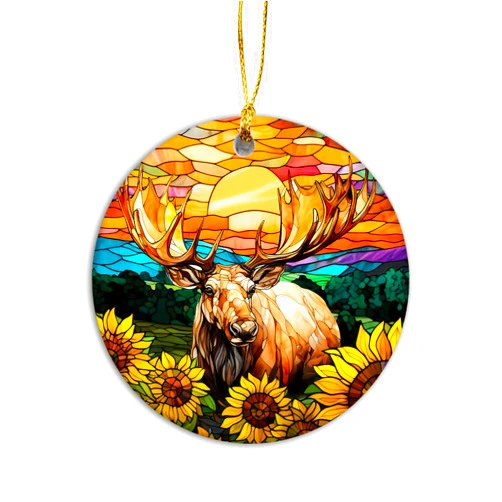 SunSky Gallery Moose Christmas Ornament 2025 | Stained Glass Moose Christmas Ornament, Moose Ornament, Moose Hunting Keepsake, Animal Lover Gifts for Kids, Funny Gifts for Farmer (Nature Moose)