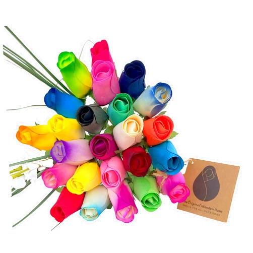 The Original Wooden Rose Assorted Colors Wooden Rose Closed Bud Bouquets 2 Dozen
