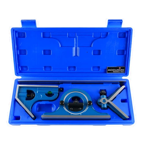 Accusize Industrial Tools 12'' 4 Combination Square Ruler Set Protractor Satin, 4-R Graduation, 0000-8101