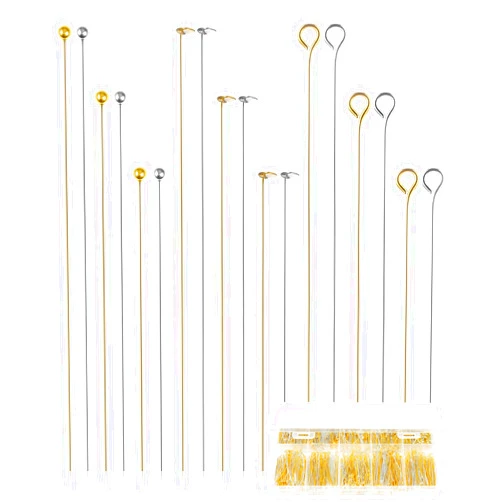 FIVEIZERO 900 PCS Eye Pins and Flat Head Pins for Jewelry Making, Metal Eyepins, Headpins & Ball Head Pins for DIY Earrings, Necklaces, Bracelets, Pendants, 1.2